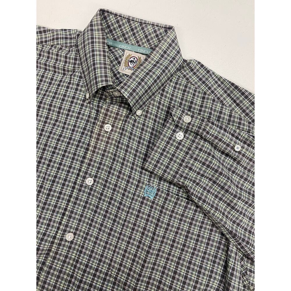 Men Cinch Western plaid cotton pocket button up dress shirt, S
